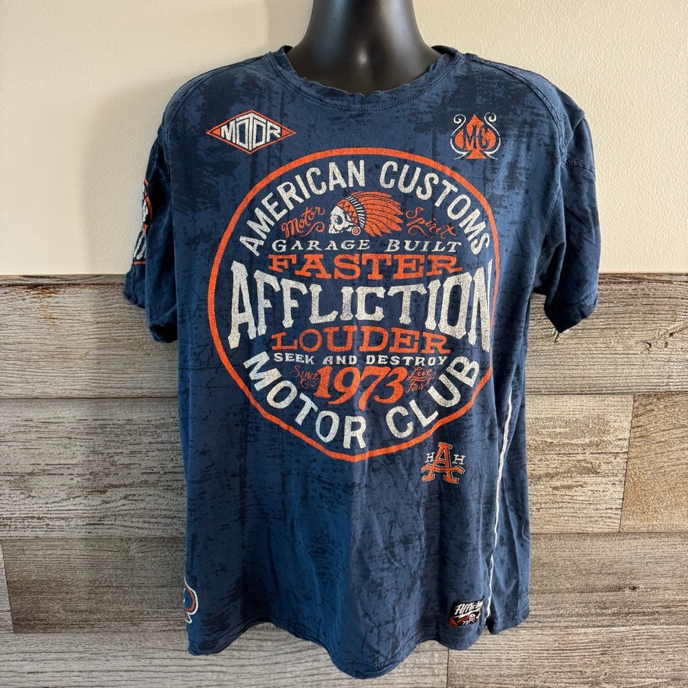 Affliction American Customs Motor Club distressed shirt size XL (A1)
